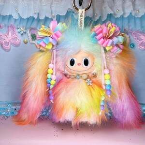 Custom Rainbow Labubu The Monsters Plush Keychain with Bonus Accessories